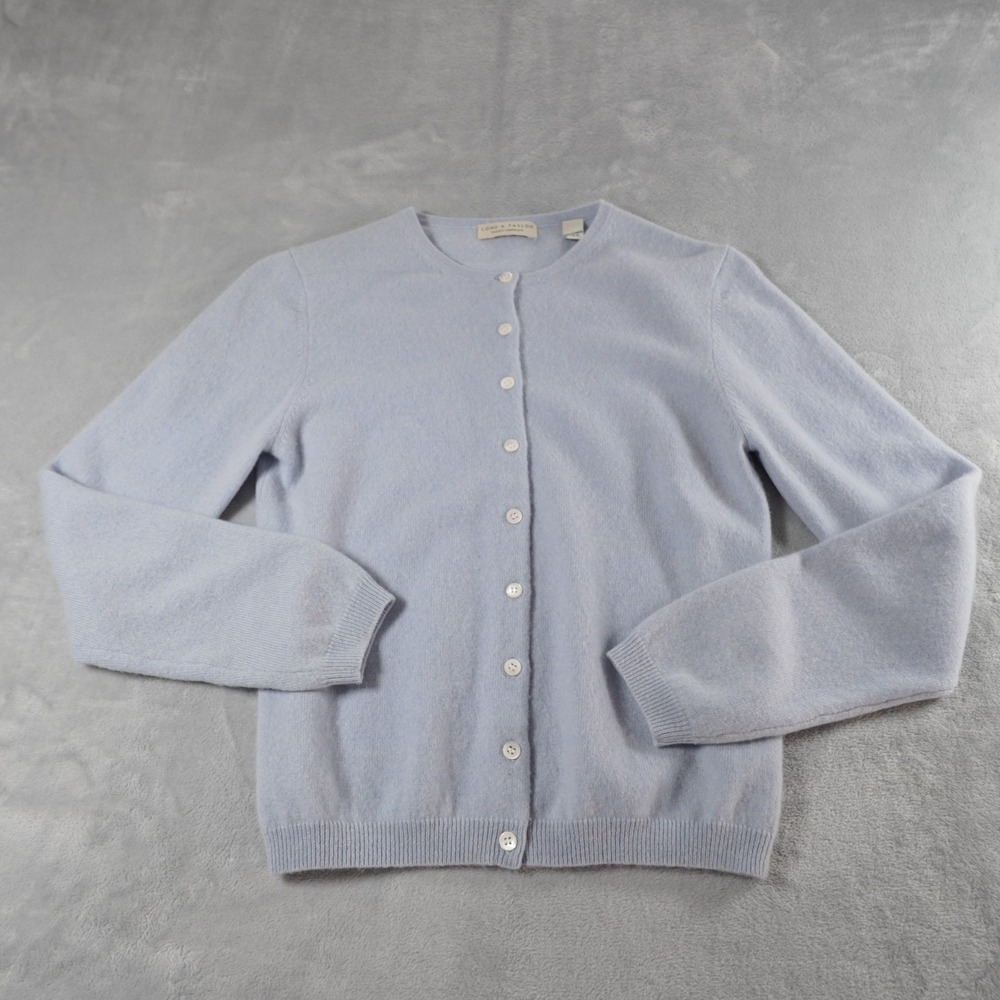 Lord & Taylor 2 Ply Cashmere Cardigan Sweater Womens M Blue Luxury Vintage 90s - Picture 10 of 12